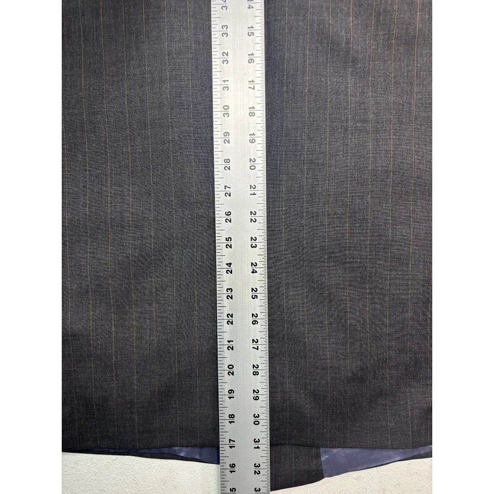 vtg 90s Charcoal Stripe 46R 40x30 Double Breasted 2pc Pant Suit Wool USA Pleated